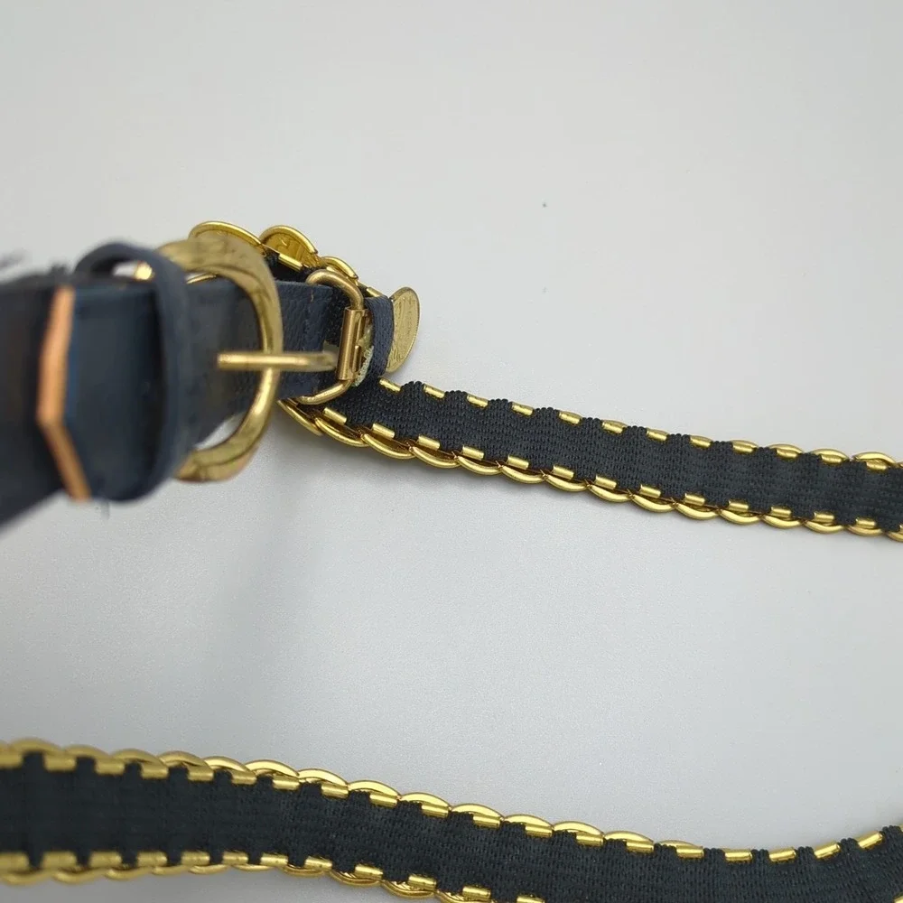 VTG 80s Gold Roman Coin Belt Snake Embossed Vinyl‎ Navy Chain Womens Size Small